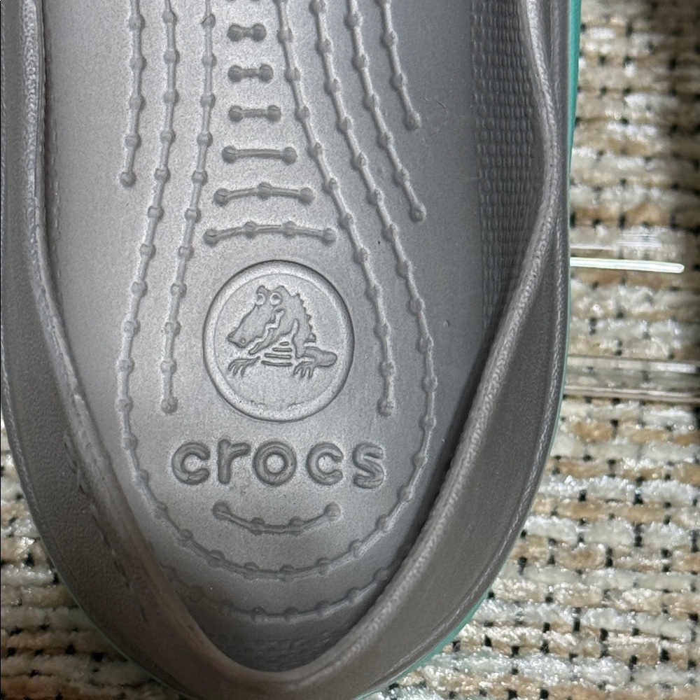 CROCS Women's Gray and Green Flats - Picture 8 of 11